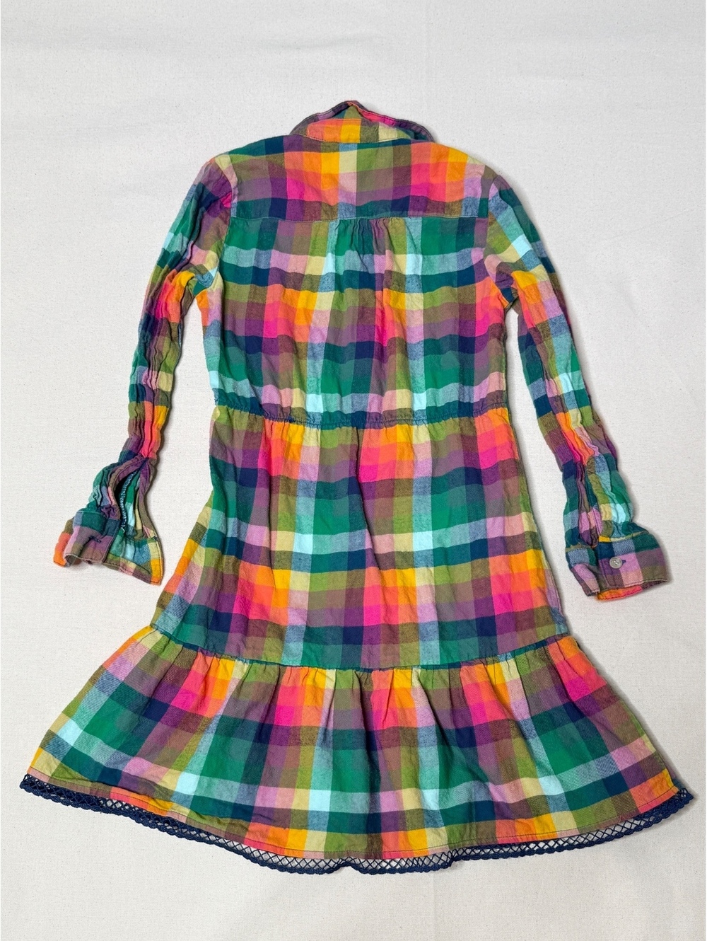 Rare Editions Girls Size 8 Rainbow Plaid Shirt Dress Ruffle Hem Cotton - Picture 4 of 5